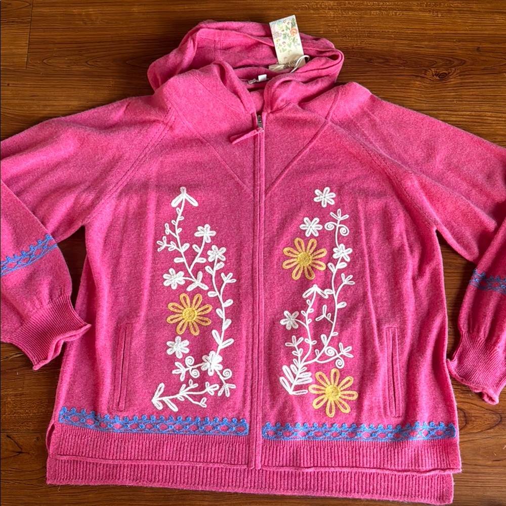 Johnny Was Ryan Zip Up Hoodie in Fuchsia XL NWT